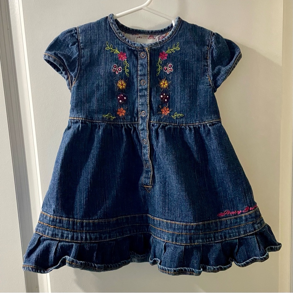 Guess Baby Floral Embroidered Denim Dress for Kids
